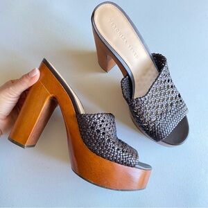 Veronica Beard Size 9.5 Guadalupe Woven Leather Wooden Platform Mule Sandal